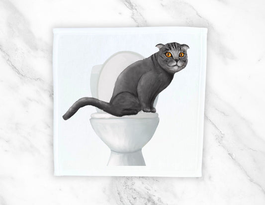 Scottish Fold Toilet Humor Washcloth – A Whimsical Gift for Cat Enthusiasts - MerikaArt