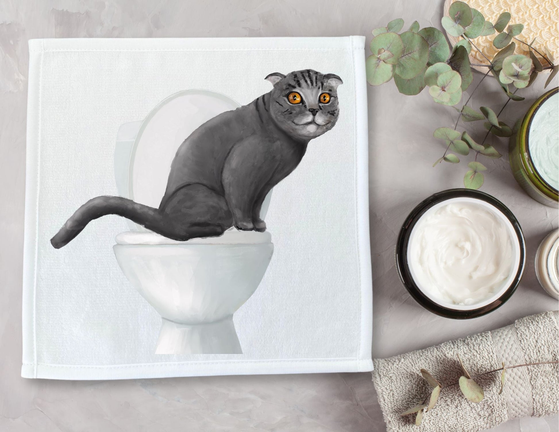 Scottish Fold Toilet Humor Washcloth – A Whimsical Gift for Cat Enthusiasts - MerikaArt