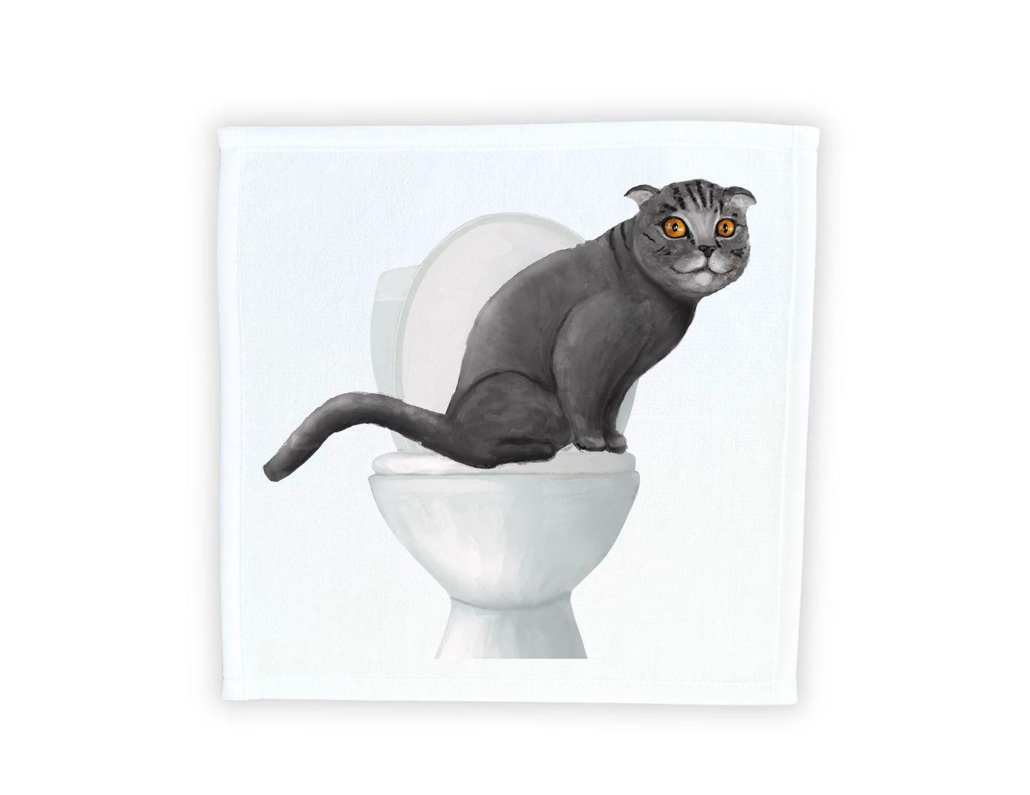 Scottish Fold Toilet Humor Washcloth – A Whimsical Gift for Cat Enthusiasts - MerikaArt