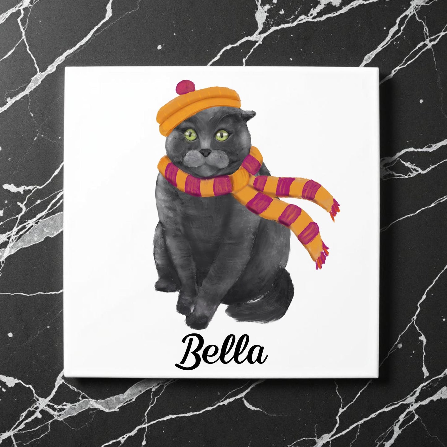 Scottish Fold Winter Cat Ceramic Tile - MerikaArt