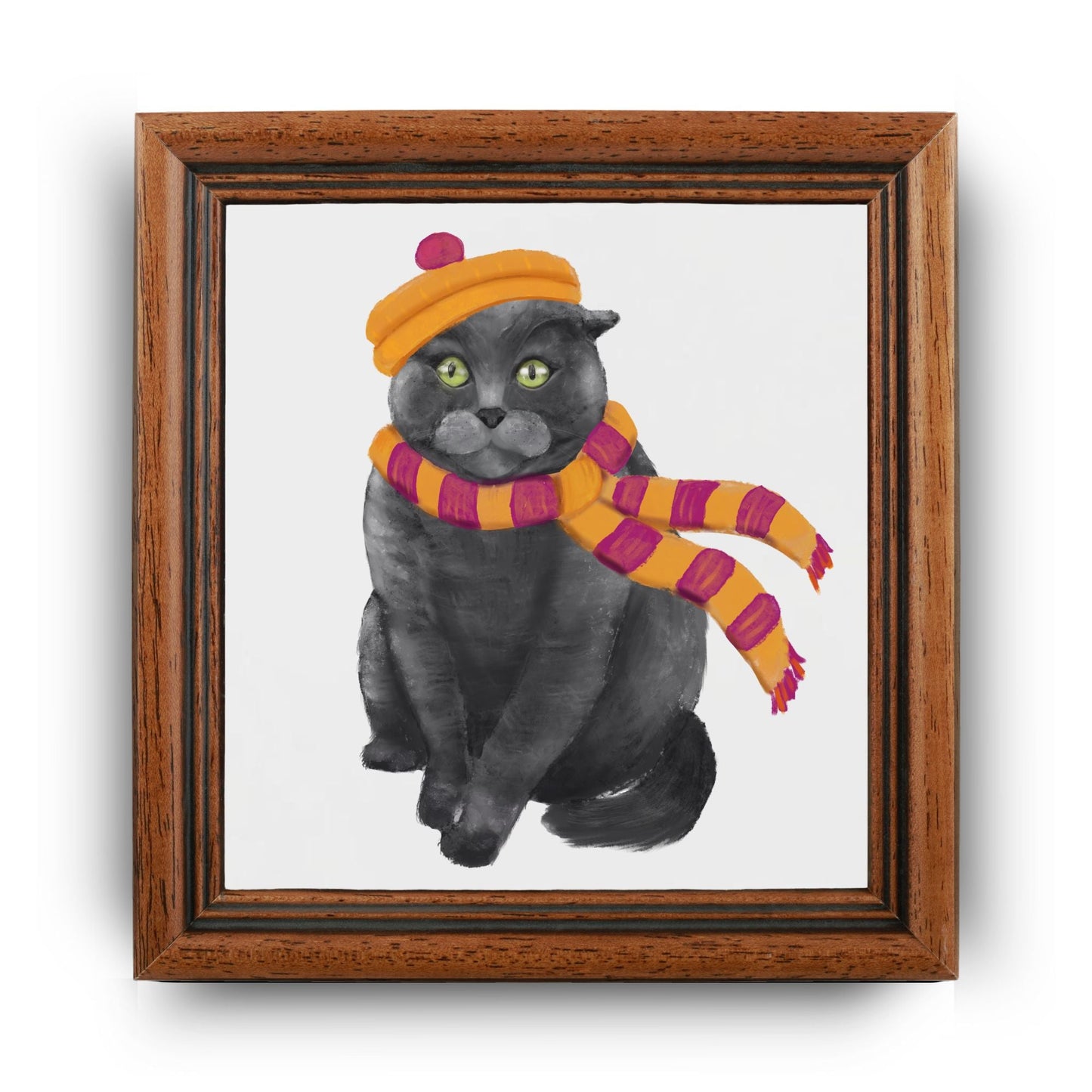 Scottish Fold Winter Cat Ceramic Tile - MerikaArt