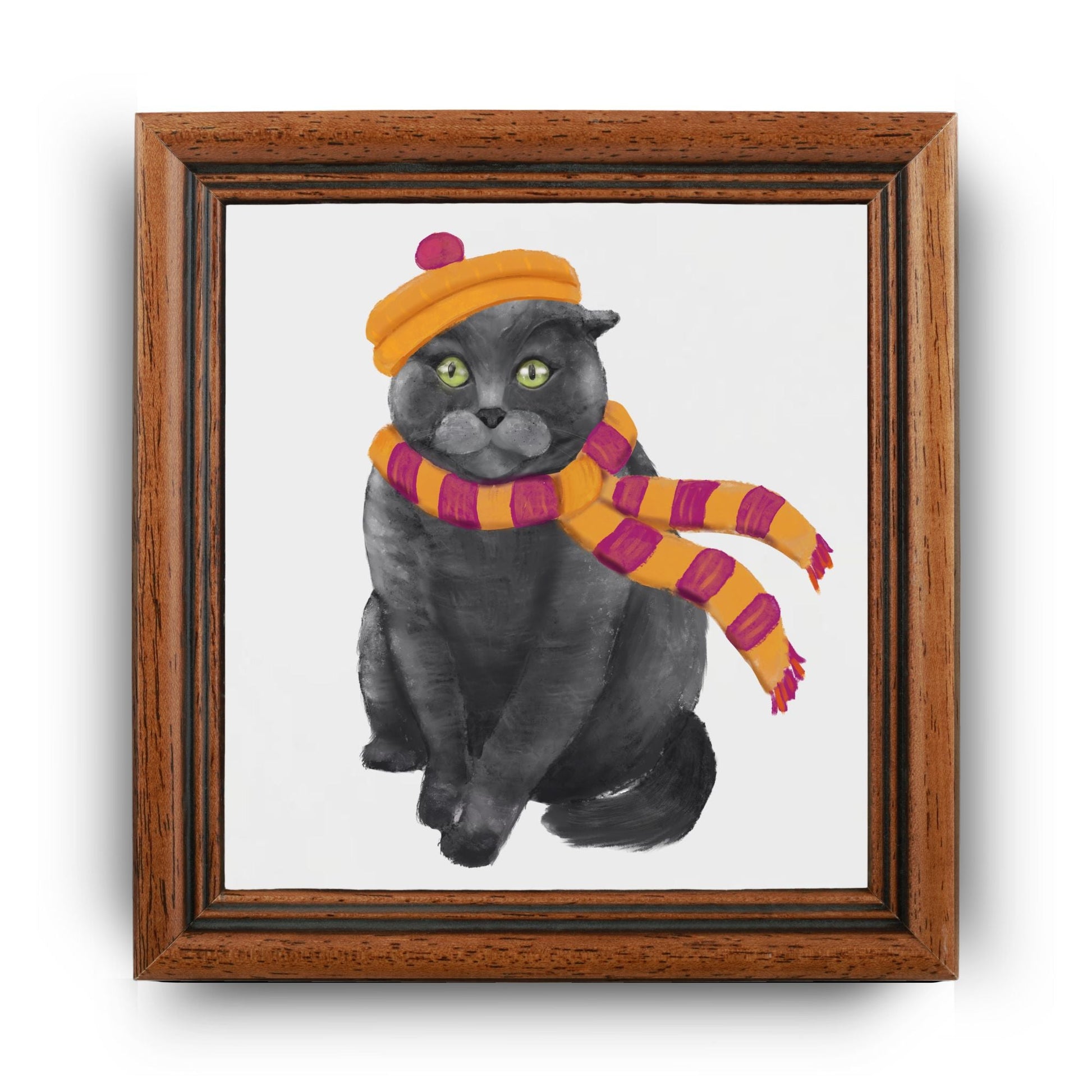 Scottish Fold Winter Cat Ceramic Tile - MerikaArt