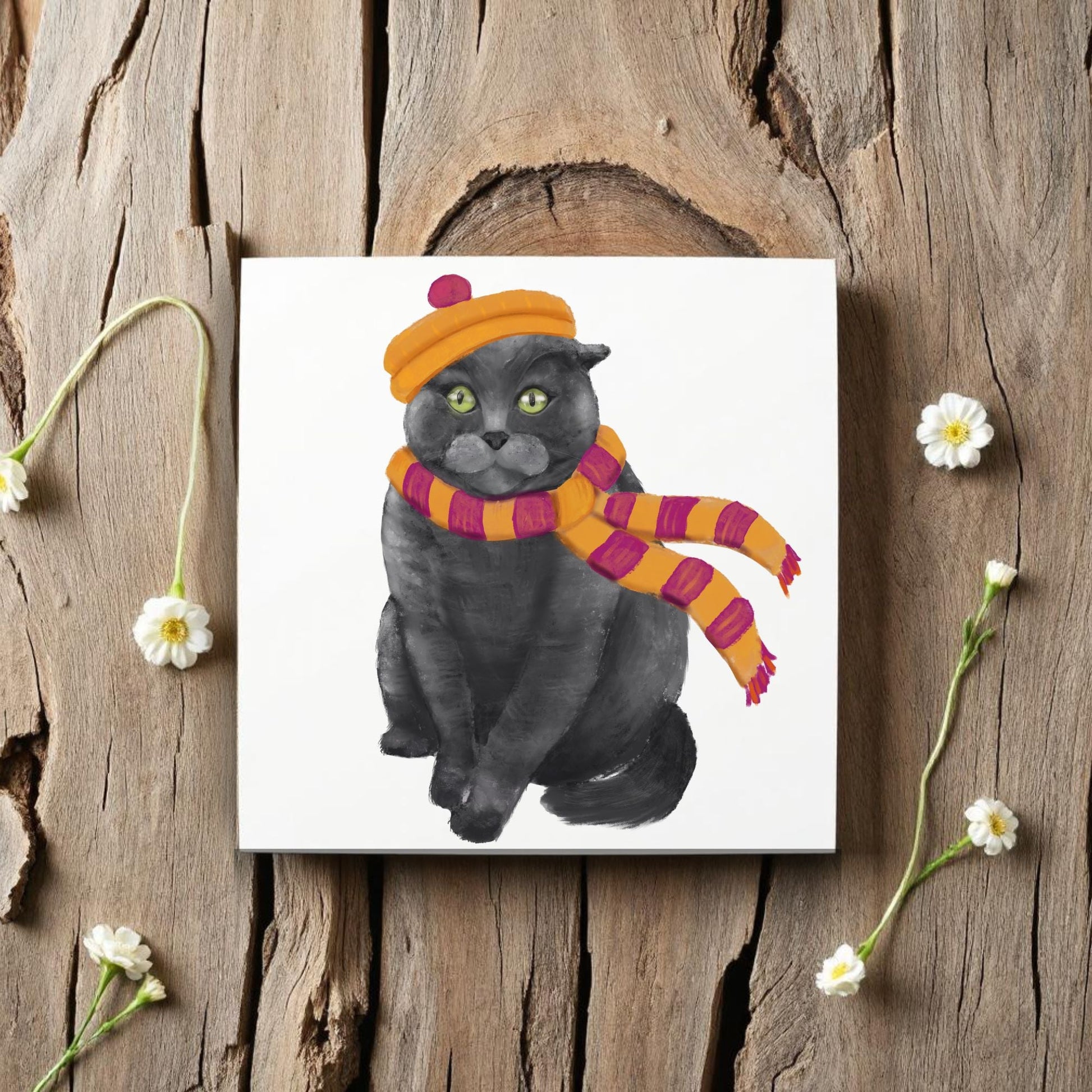 Scottish Fold Winter Cat Ceramic Tile - MerikaArt