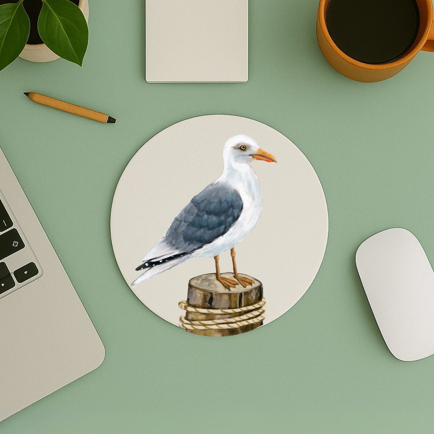 Seagull on Dock Mousepad - MerikaArt