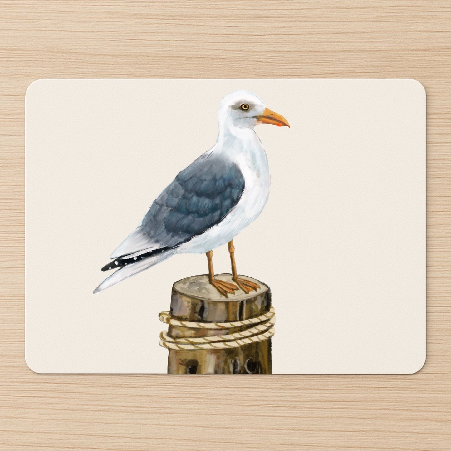 Seagull on Dock Mousepad - MerikaArt