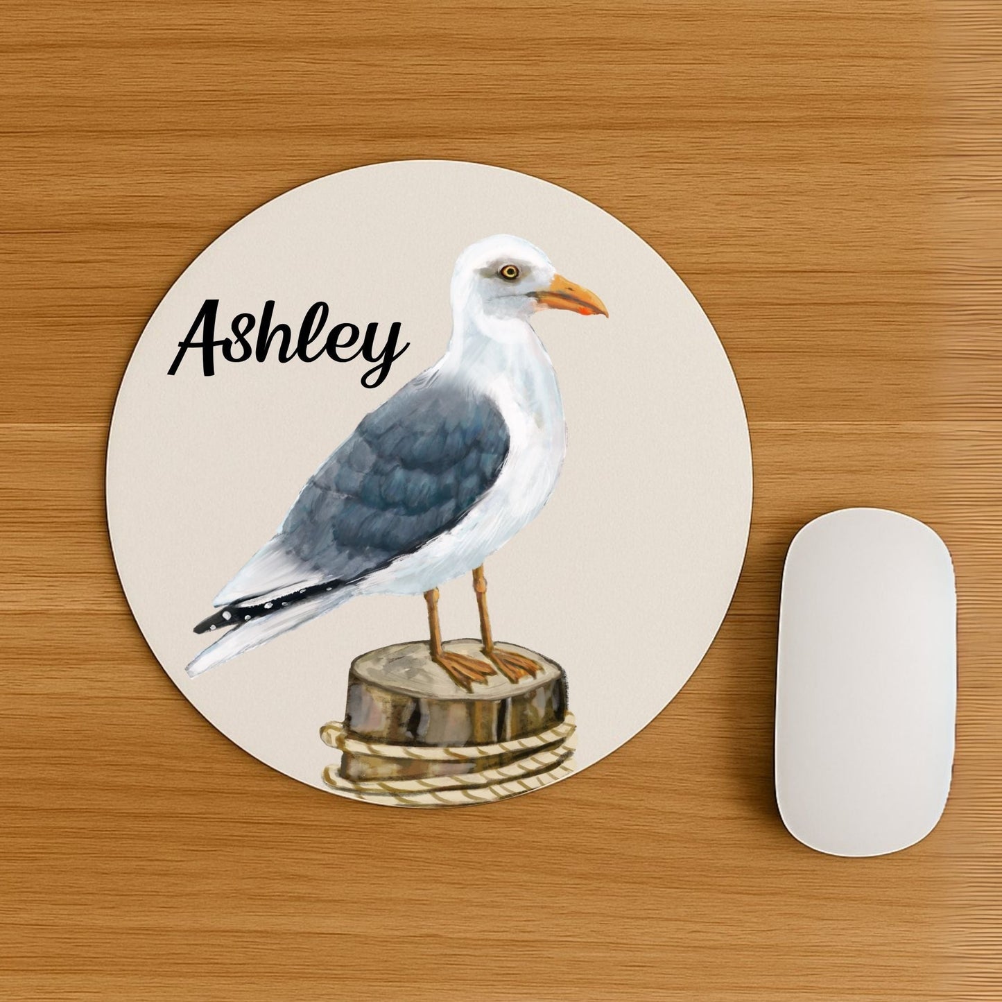 Seagull on Dock Mousepad - MerikaArt