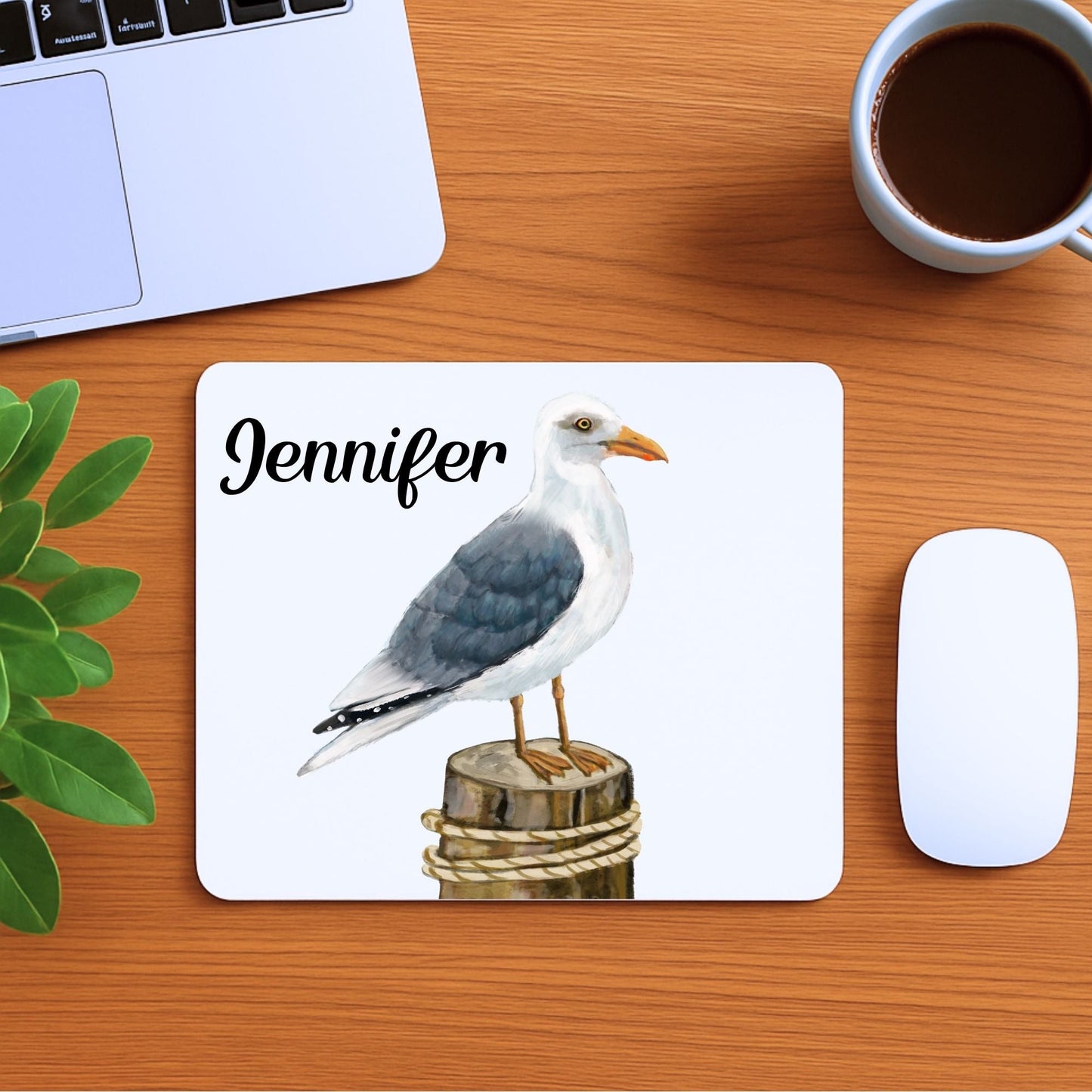 Seagull on Dock Mousepad - MerikaArt