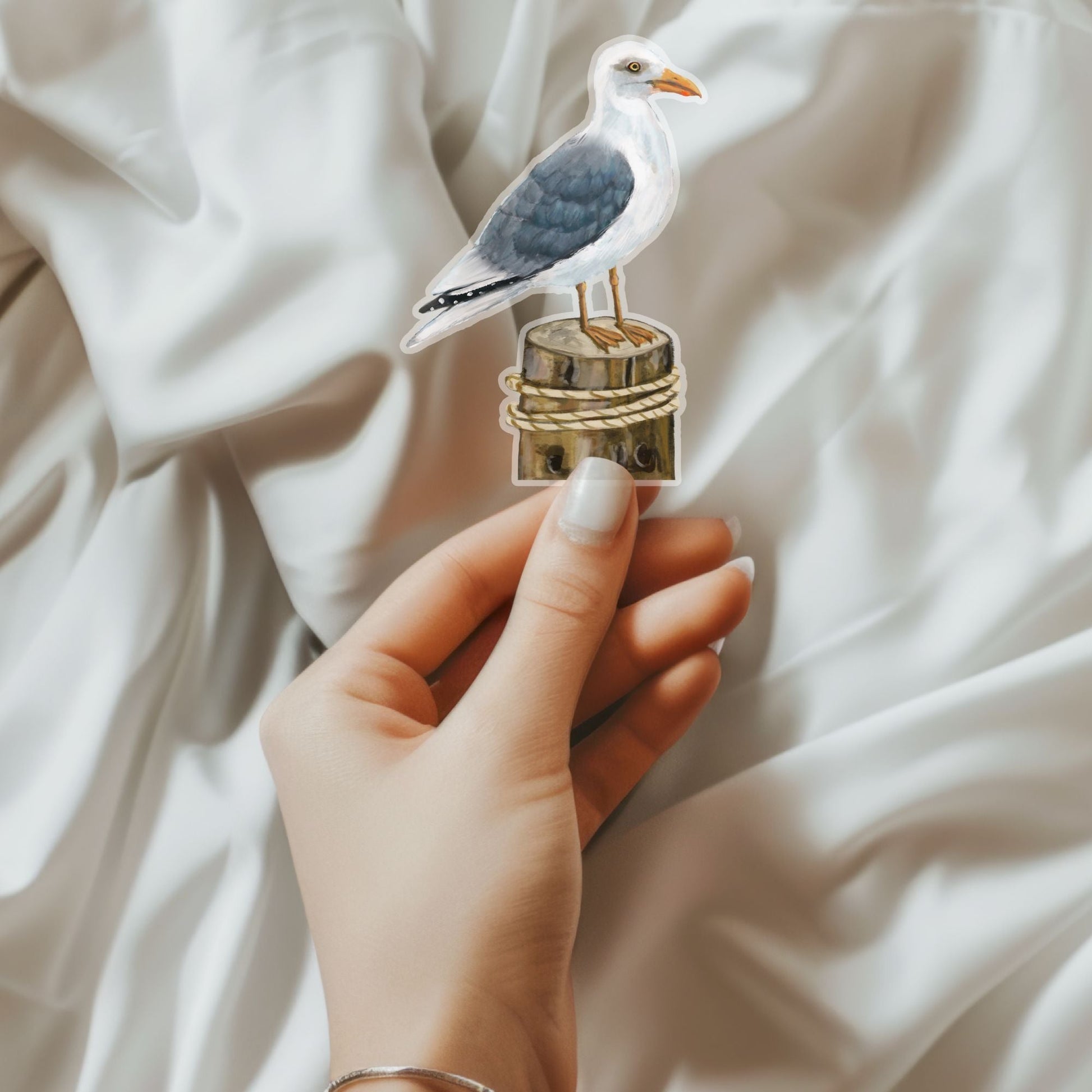 Seagull on Pier Sticker - MerikaArt