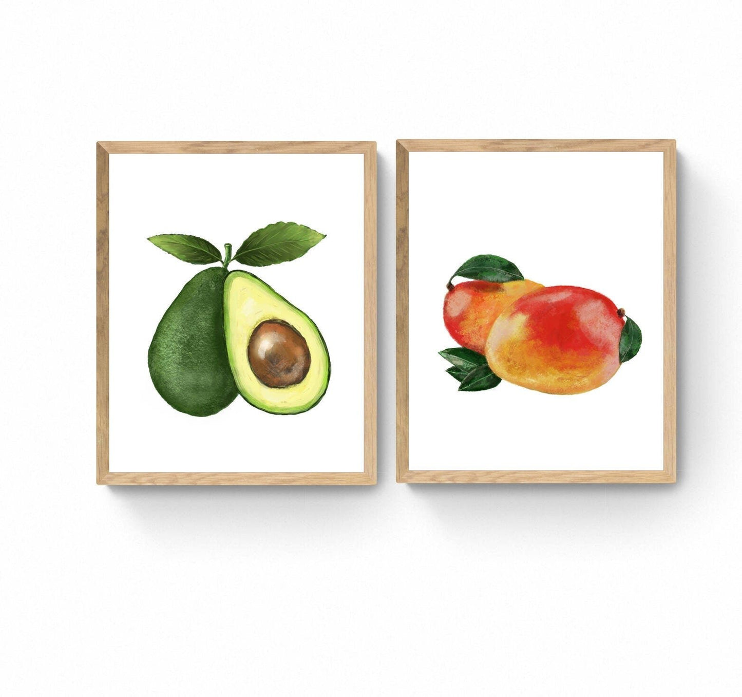 Set of 2 Avocado Mango Art Print, Kitchen Wall Hanging, Dining Room Decor, Veggie Painting, Fruit Illustration, Farmhouse Wall Decor - MerikaArt