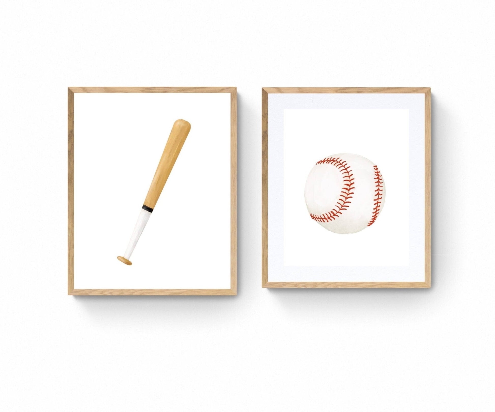 Set of 2 Baseball Bat and Ball Print, Sport Painting, Boys and Girls Room Wall Art, Kids Gift, Kids Art, Nursery Decor, Sports Lover Drawing - MerikaArt