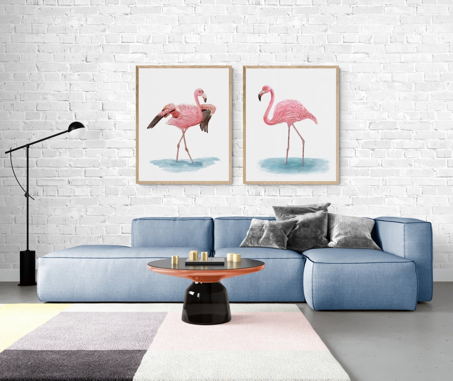 Set of 2 Pink Flamingo Flapping Wings Print, Flamingo Flapping Wings Print, Beach House Wall Art, Living Room Wall Art, Flamingo Art Print - MerikaArt