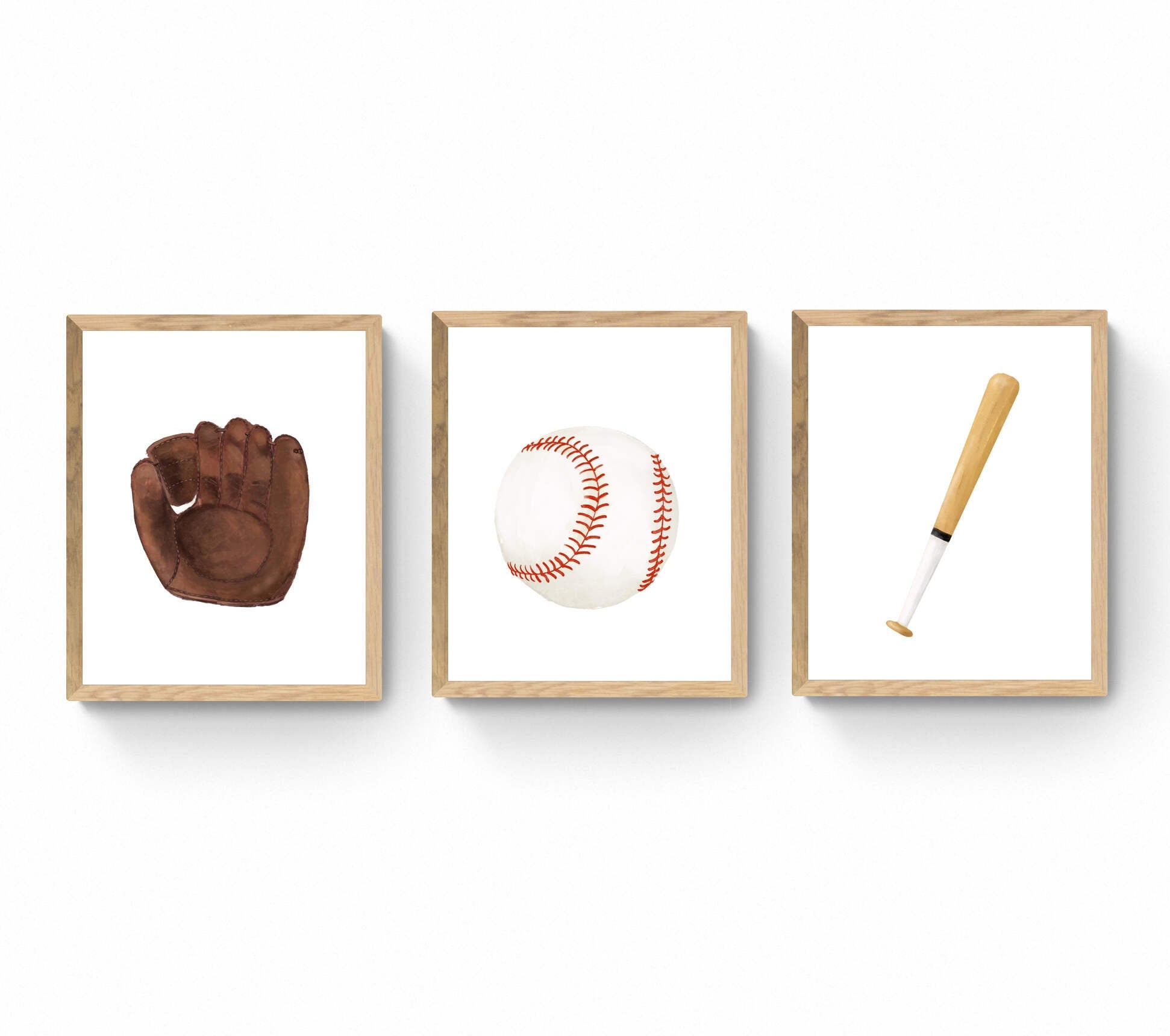 Set of 3 Baseball Prints, Sport Painting, Boys Room Wall Art, Gift for Girls, Kids Wall Art, Nursery Decor, Sports Lover Drawing - MerikaArt