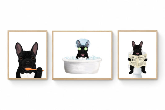 Set of 3 French Bulldog In Bathroom - MerikaArt