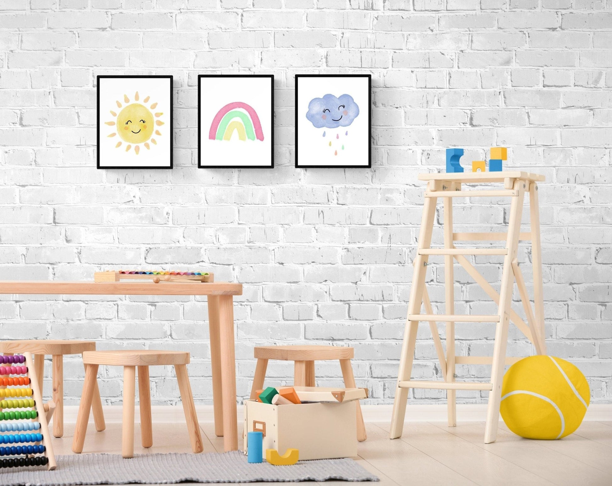 Set of 3 Original Sun Rainbow Cloud Print - MerikaArt