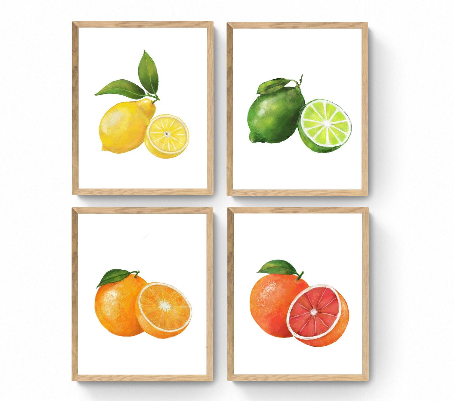 Set of 4 Fruit Print, Lemon, Orange, Lime Blood Orange Art, Kitchen Wall Decor, Citrus Painting, Fruit Illustration, Farmhouse Wall Decor - MerikaArt