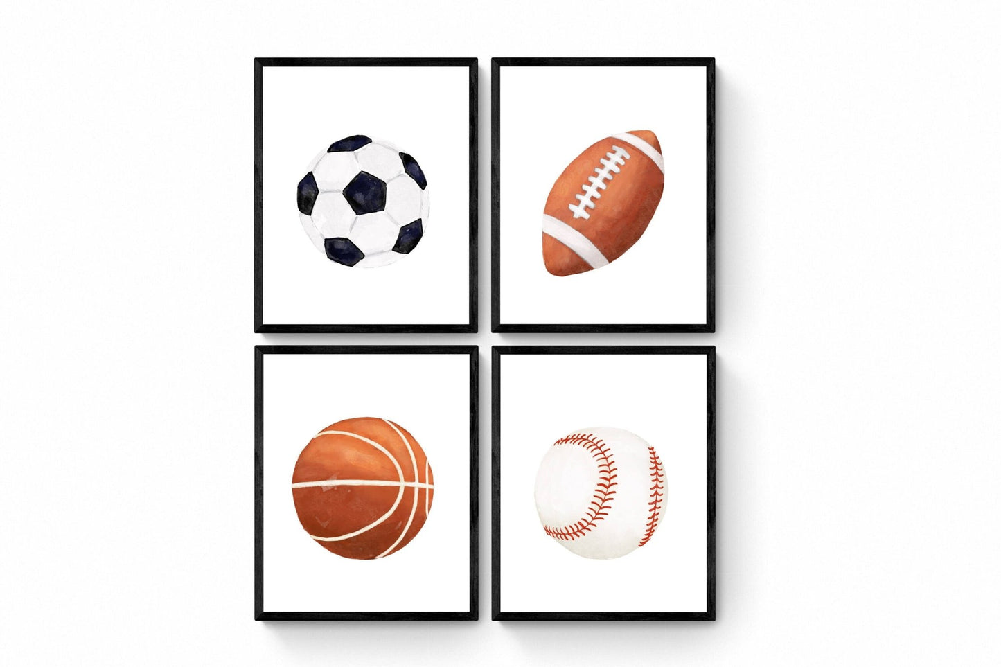 Set of 4 Sports Ball Prints, Sport Painting, Boys Room Wall Art, Girls Room Print, Kids Wall Art, Nursery Decor, Sports Lover Illustrations - MerikaArt