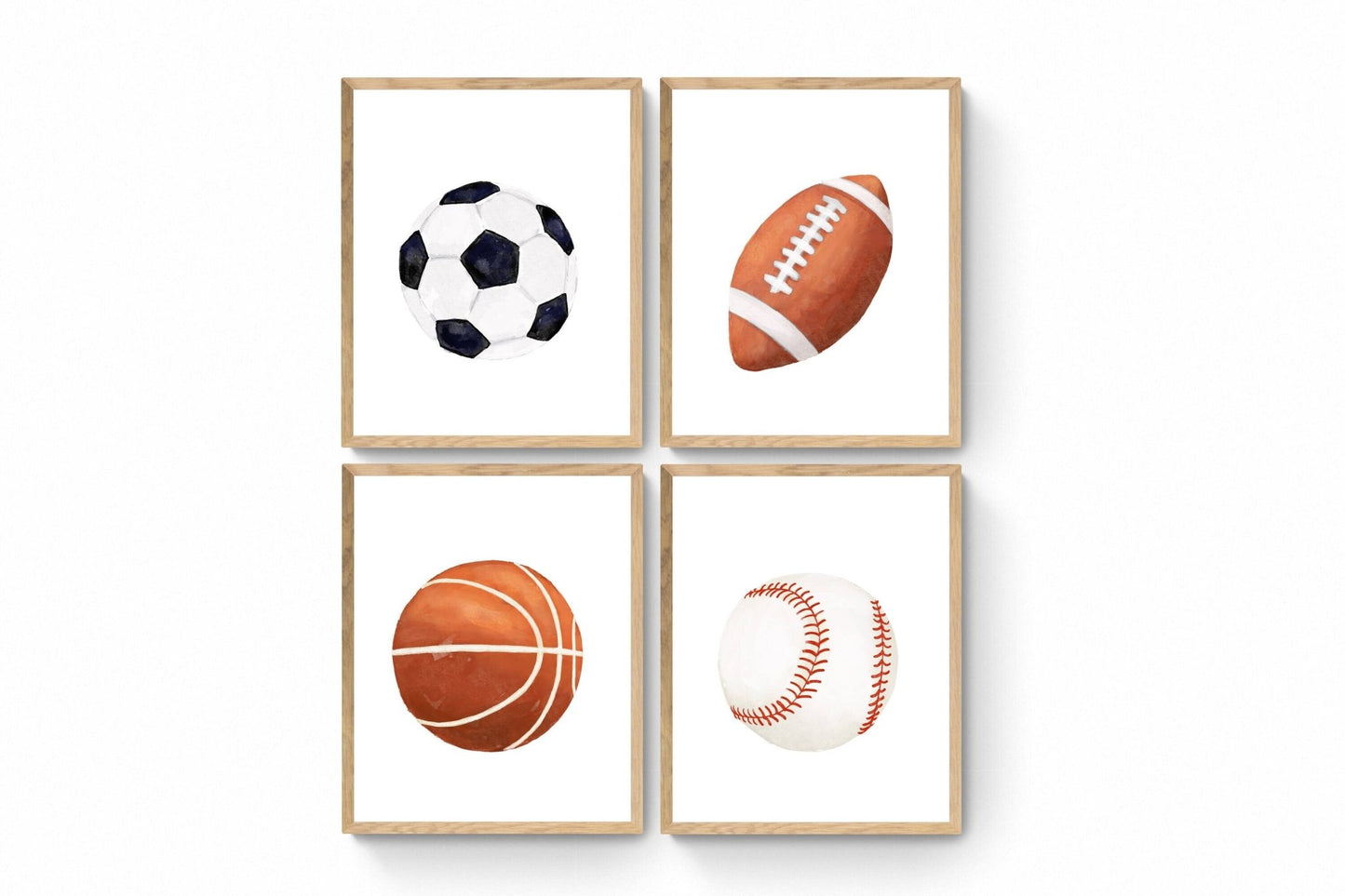 Set of 4 Sports Ball Prints, Sport Painting, Boys Room Wall Art, Girls Room Print, Kids Wall Art, Nursery Decor, Sports Lover Illustrations - MerikaArt