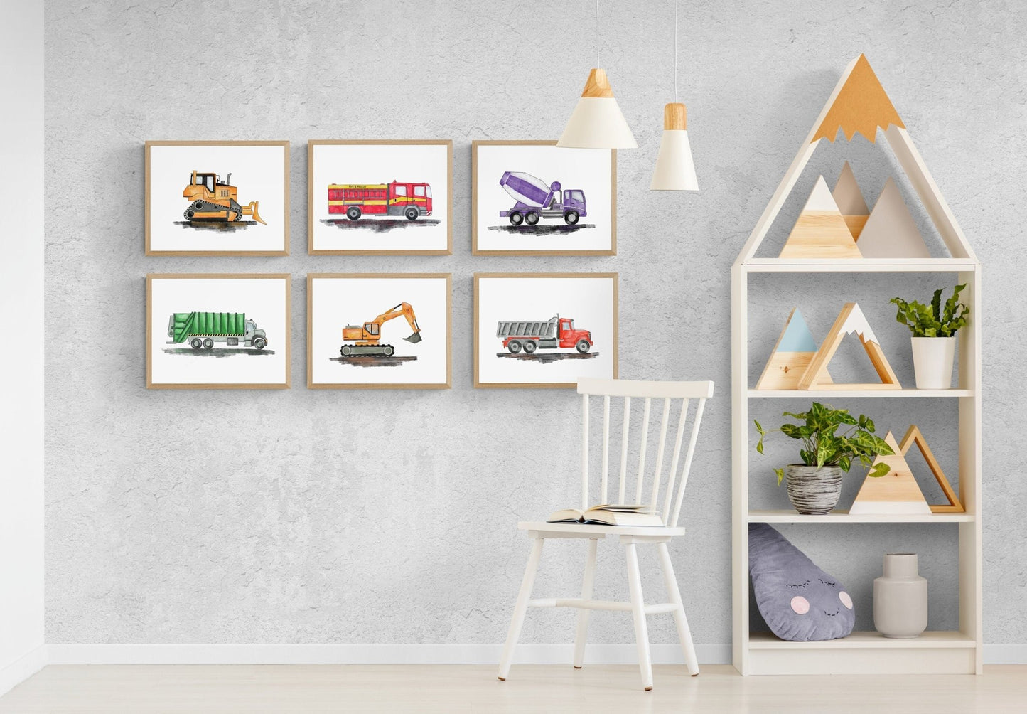 Set of 6 Original Construction Vehicle Prints - MerikaArt