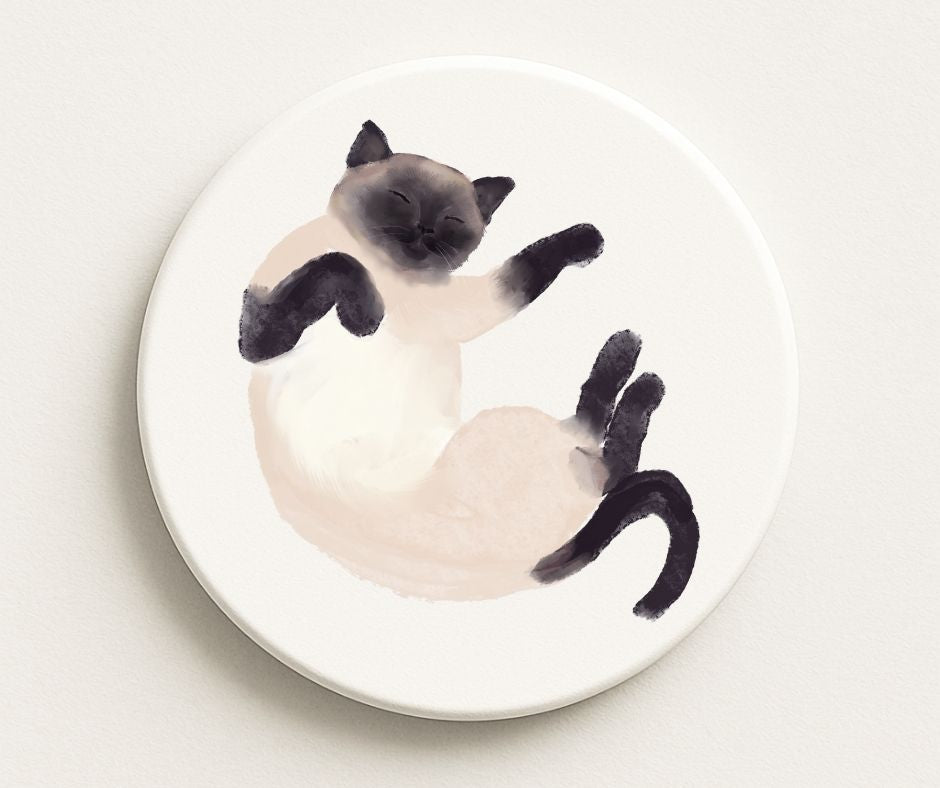 Siamese Cat Ceramic Coaster - MerikaArt