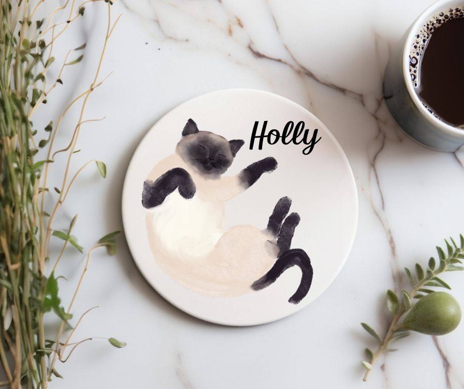 Siamese Cat Ceramic Coaster - MerikaArt