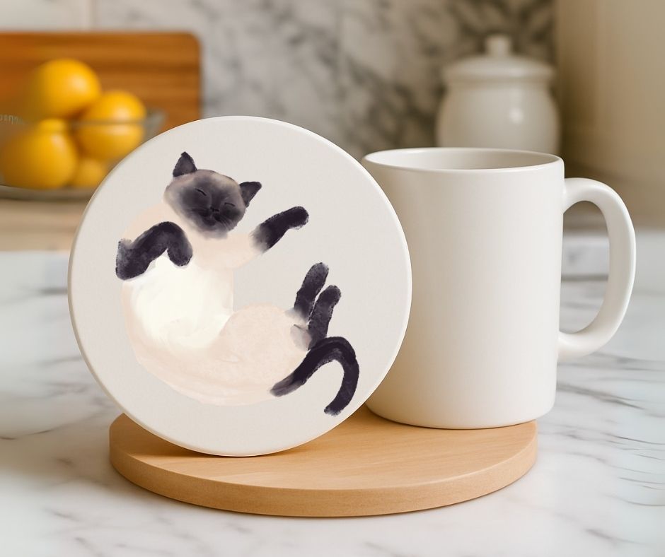 Siamese Cat Ceramic Coaster - MerikaArt