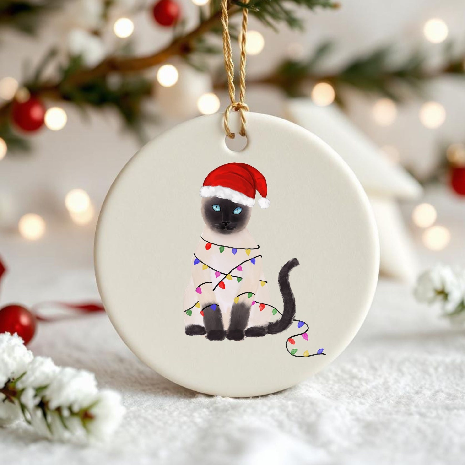 Siamese Cat Ceramic Ornament - MerikaArt