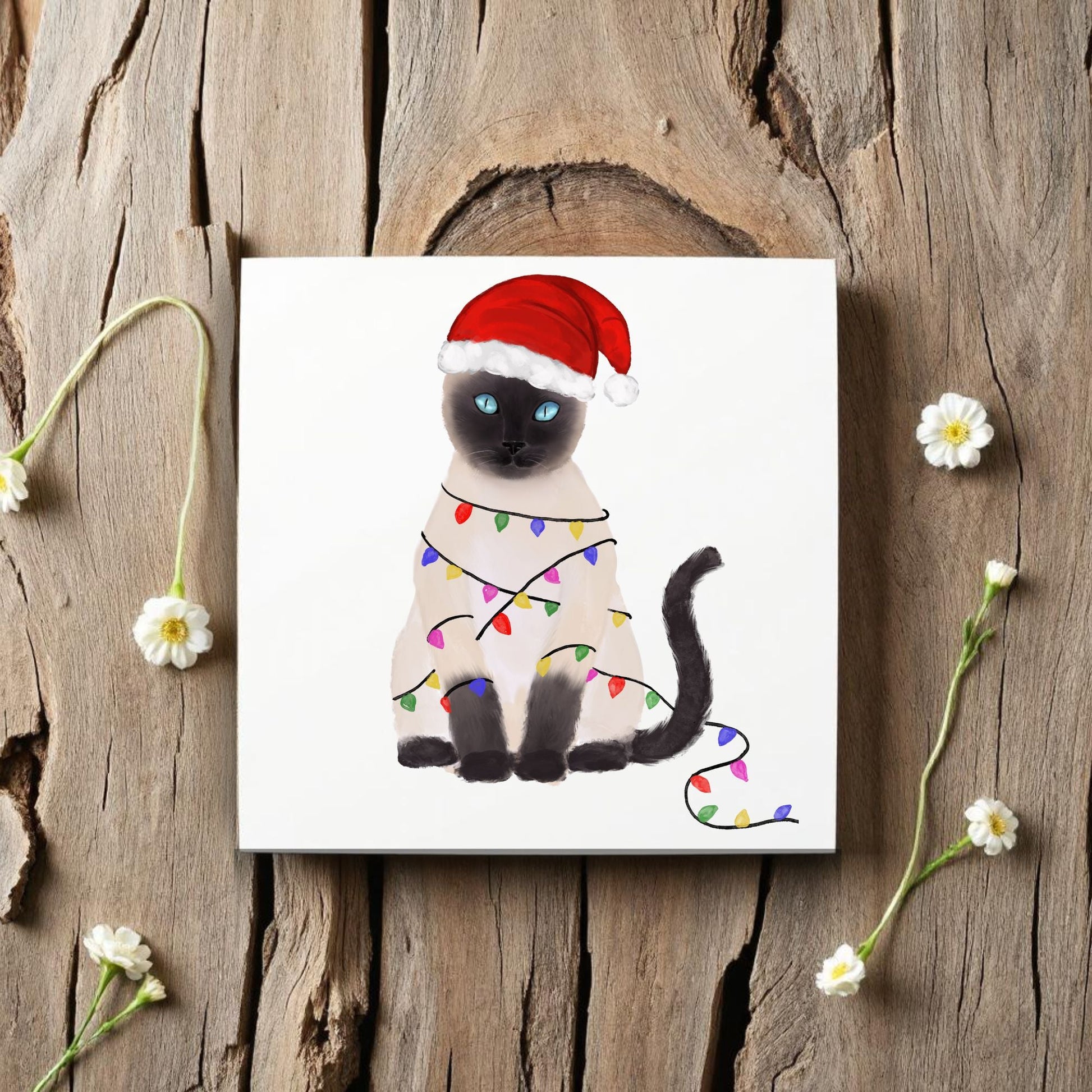 Siamese Cat Christmas Lights Ceramic Tile - MerikaArt