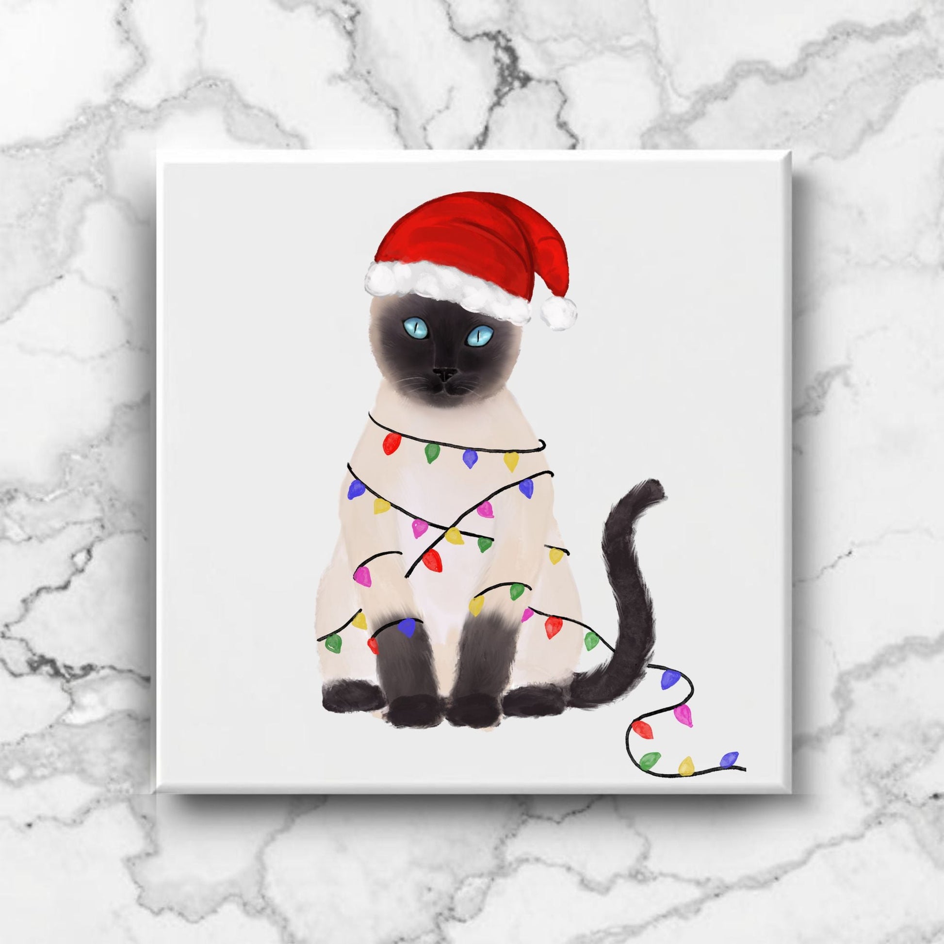 Siamese Cat Christmas Lights Ceramic Tile - MerikaArt