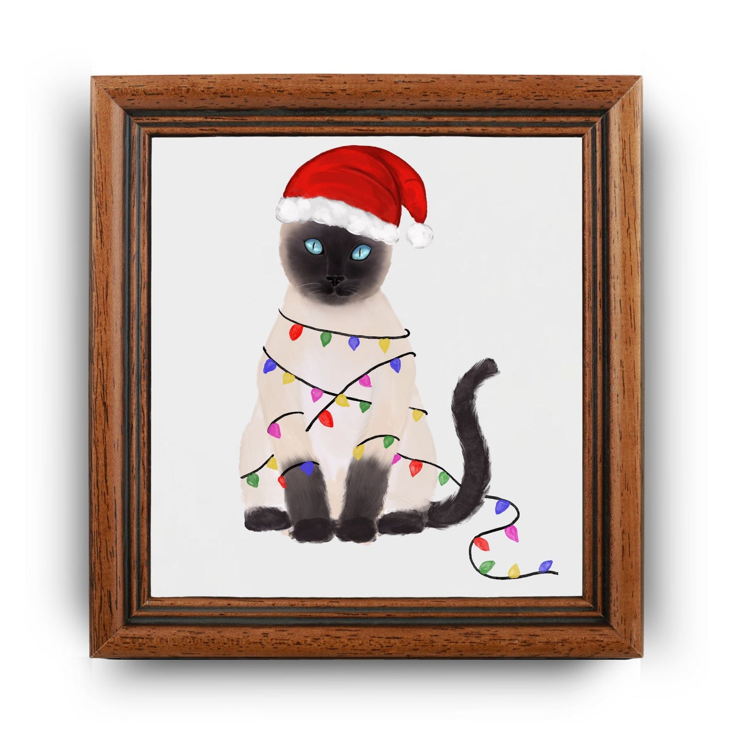 Siamese Cat Christmas Lights Ceramic Tile - MerikaArt