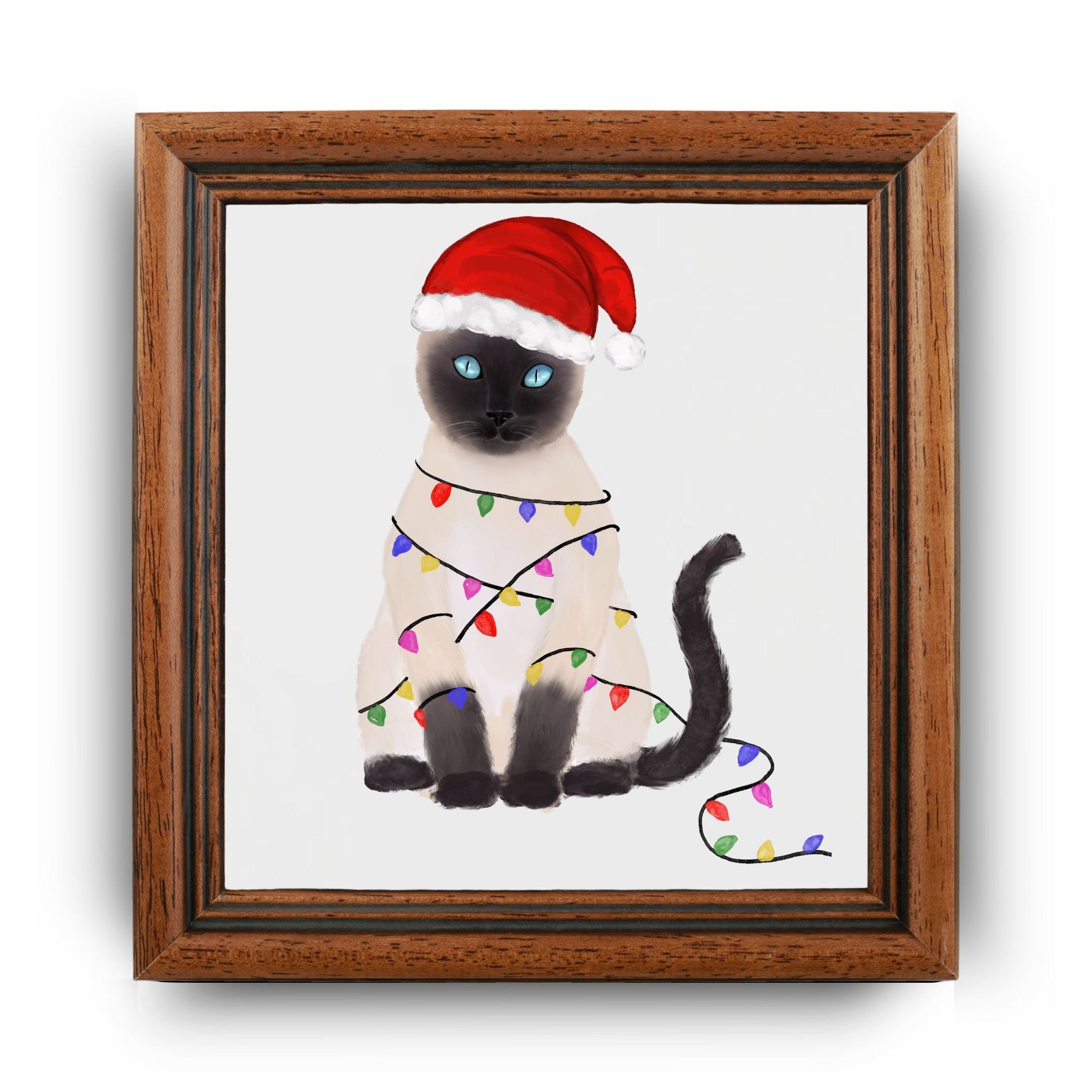 Siamese Cat Christmas Lights Ceramic Tile - MerikaArt