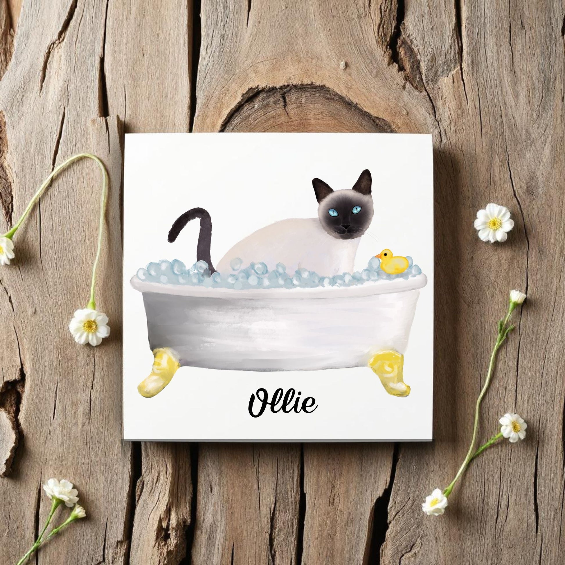 Siamese Cat in Bathtub Ceramic Tile – Handcrafted Whimsical Pet Art Decor - MerikaArt