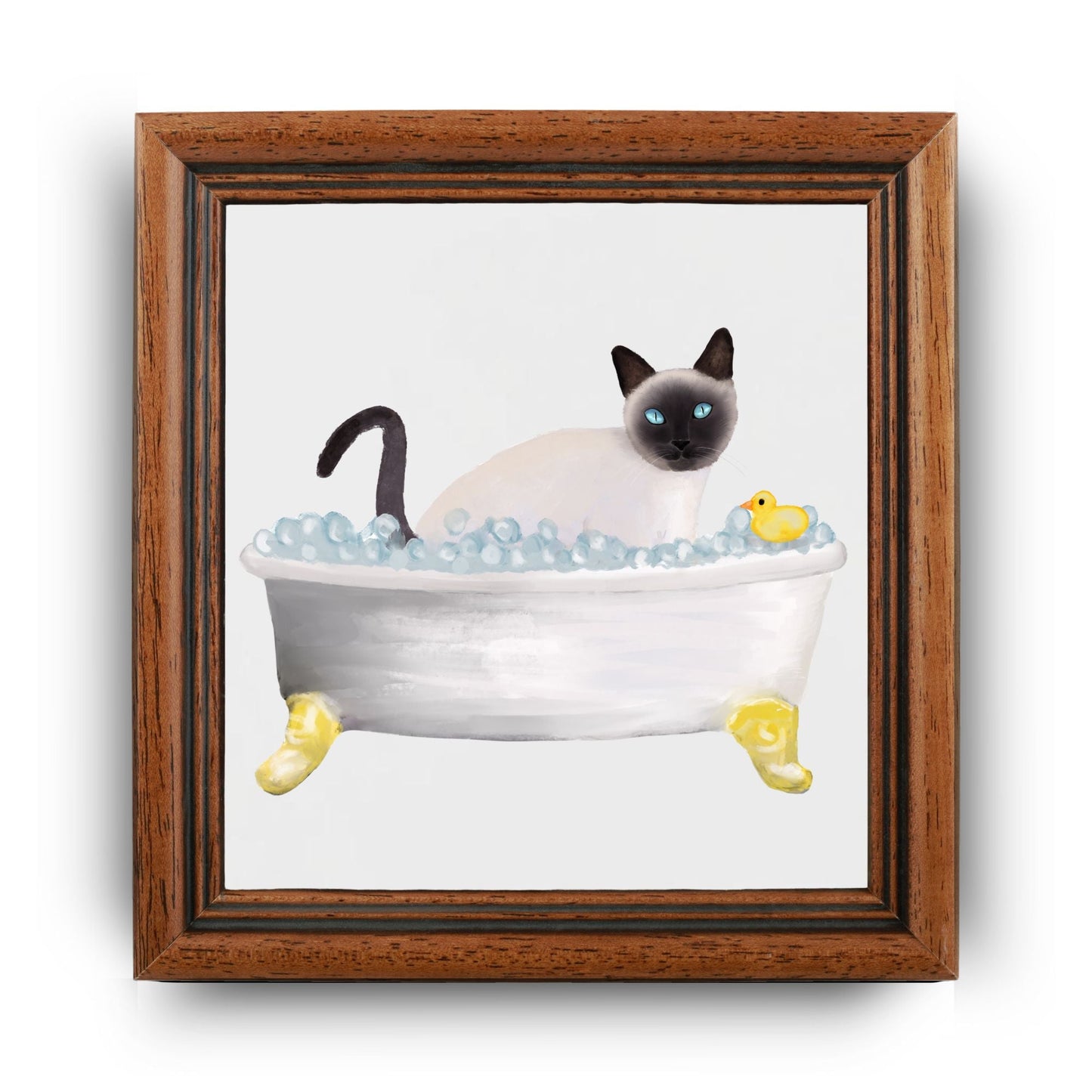 Siamese Cat in Bathtub Ceramic Tile – Handcrafted Whimsical Pet Art Decor - MerikaArt