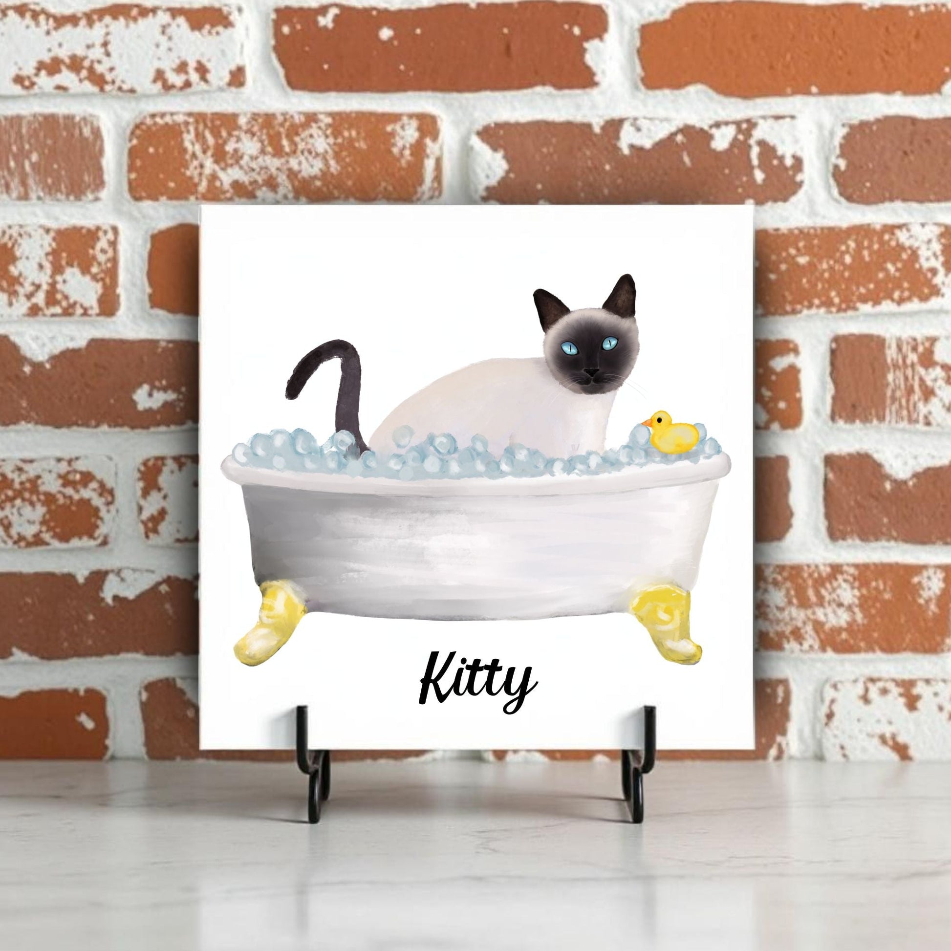 Siamese Cat in Bathtub Ceramic Tile – Handcrafted Whimsical Pet Art Decor - MerikaArt