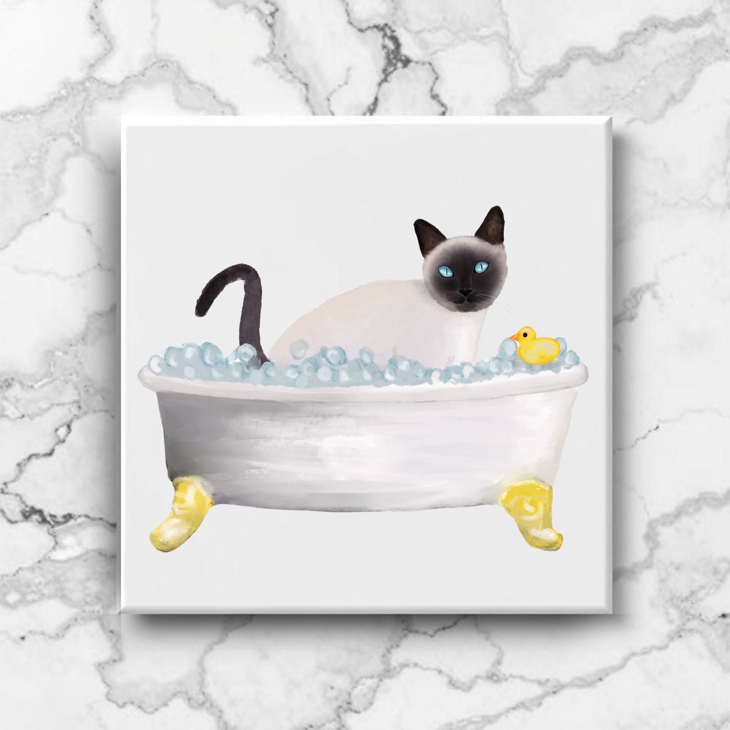 Siamese Cat in Bathtub Ceramic Tile – Handcrafted Whimsical Pet Art Decor - MerikaArt