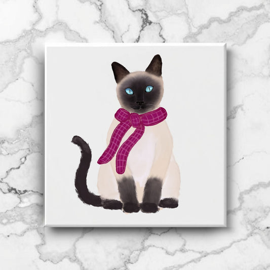 Siamese Cat in Cozy Scarf Ceramic Tile - MerikaArt