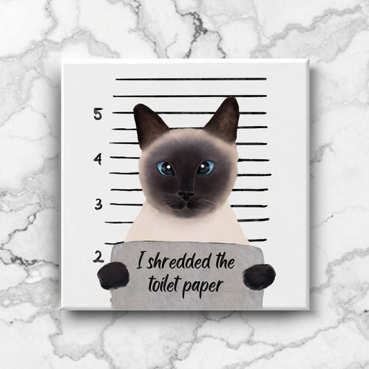 Siamese Cat Mugshot Ceramic Tile – Handcrafted Whimsical Pet Art Decor - MerikaArt