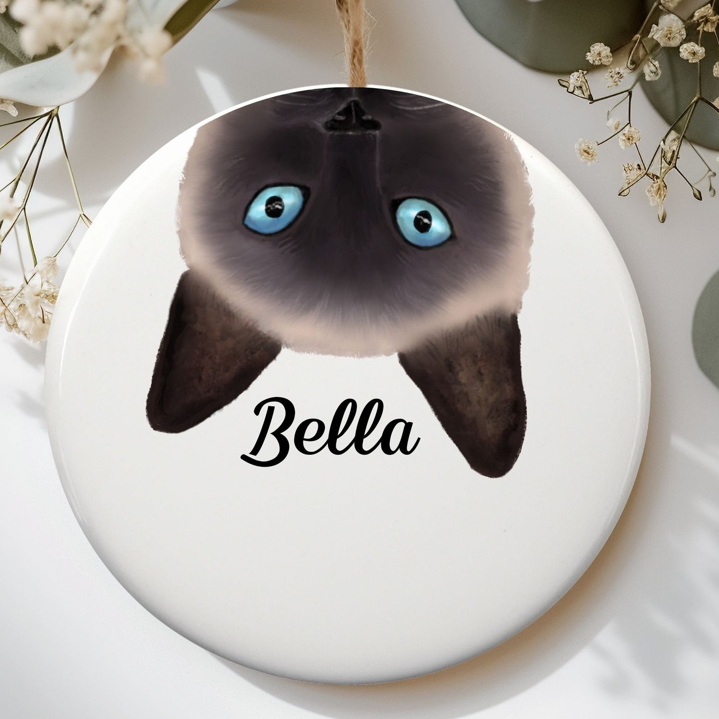 Siamese Cat Peekaboo Ceramic Ornament - MerikaArt