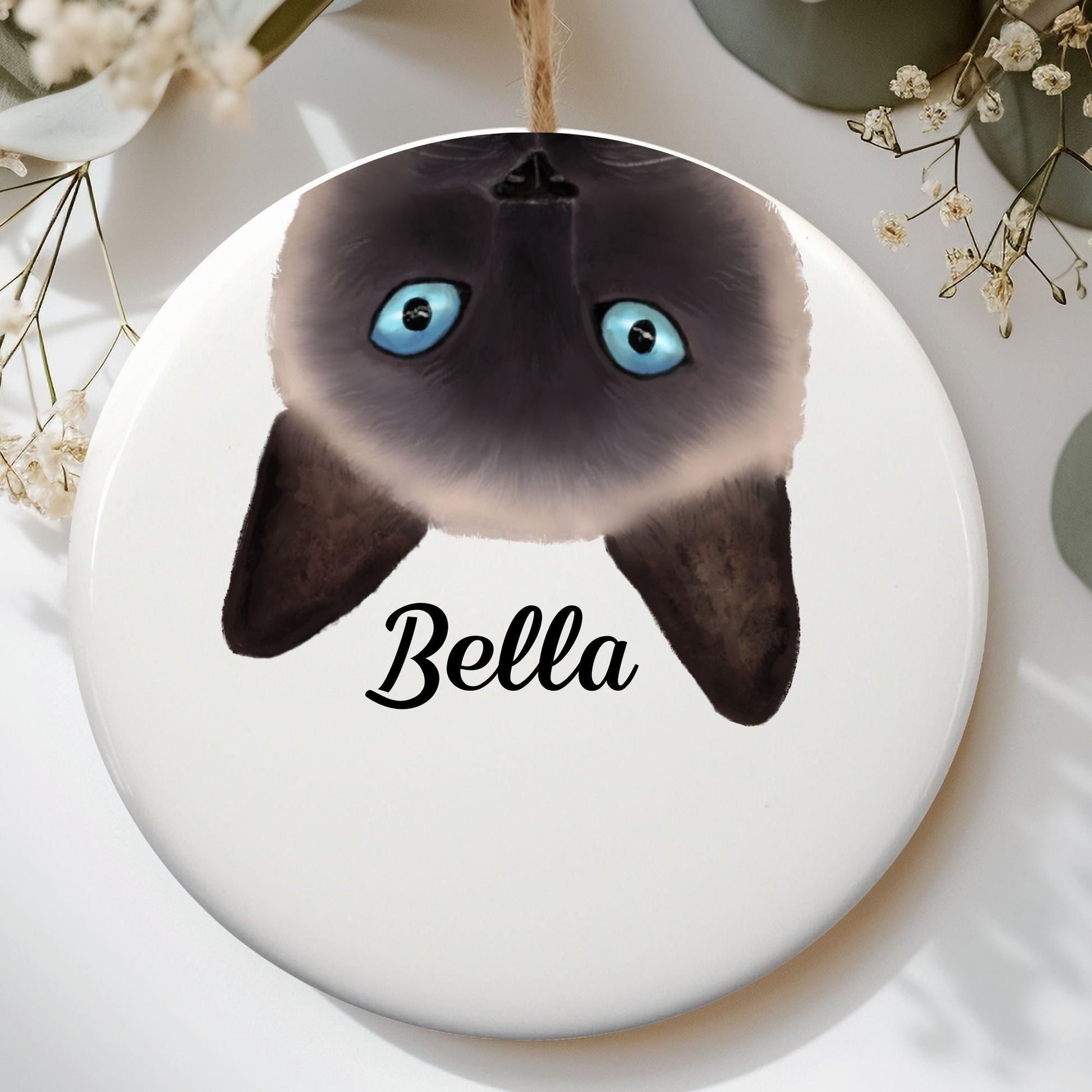 Siamese Cat Peekaboo Ceramic Ornament - MerikaArt