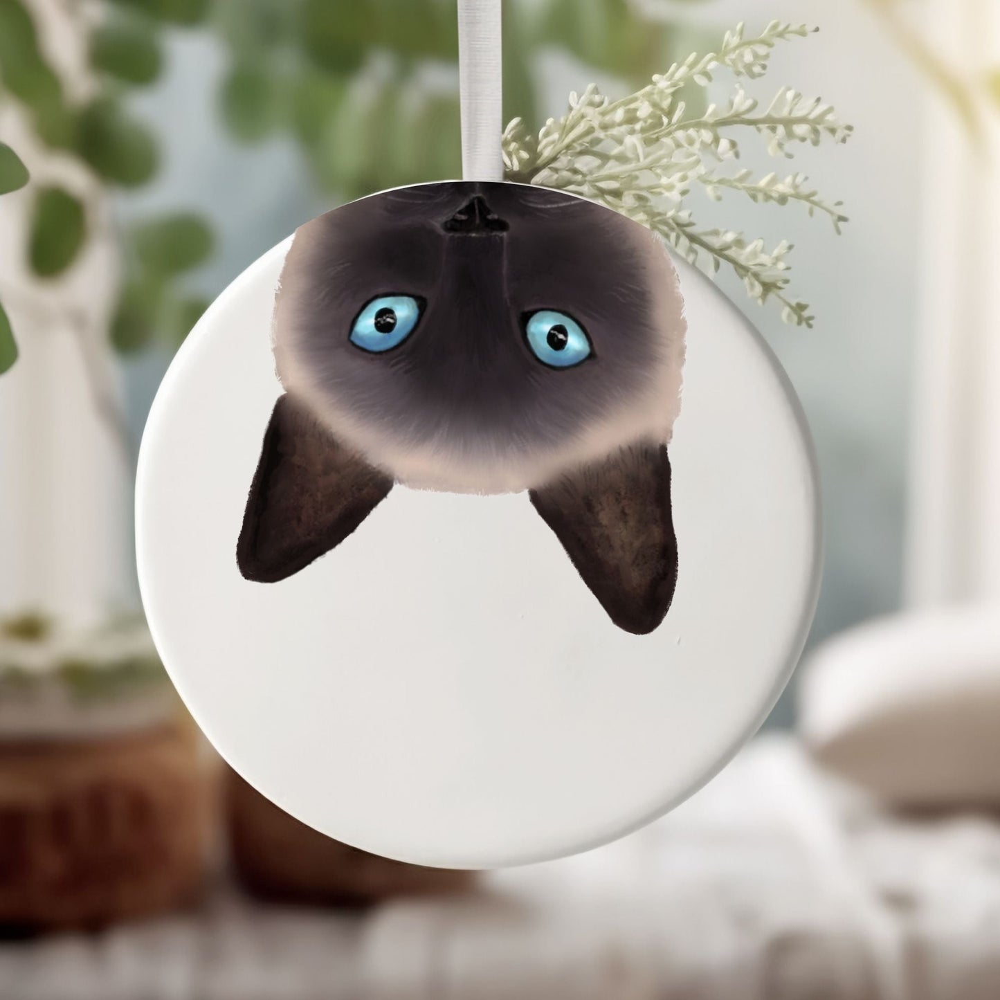 Siamese Cat Peekaboo Ceramic Ornament - MerikaArt