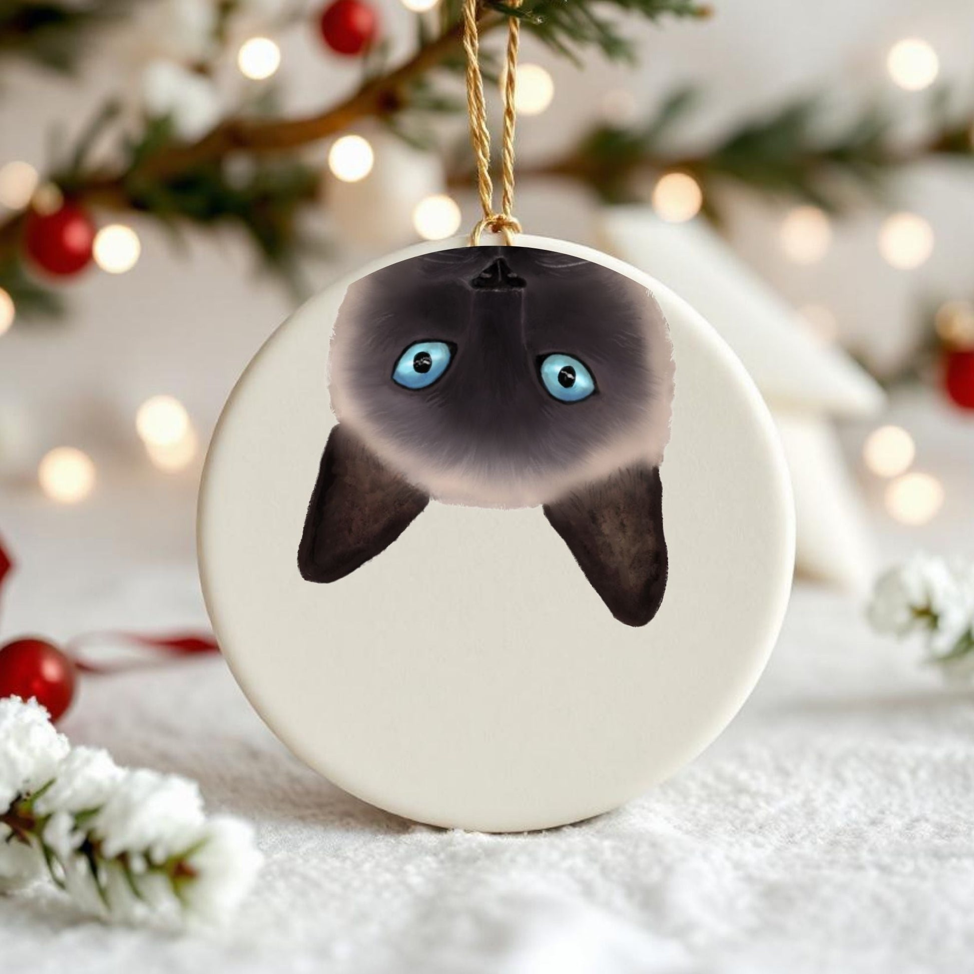 Siamese Cat Peekaboo Ceramic Ornament - MerikaArt