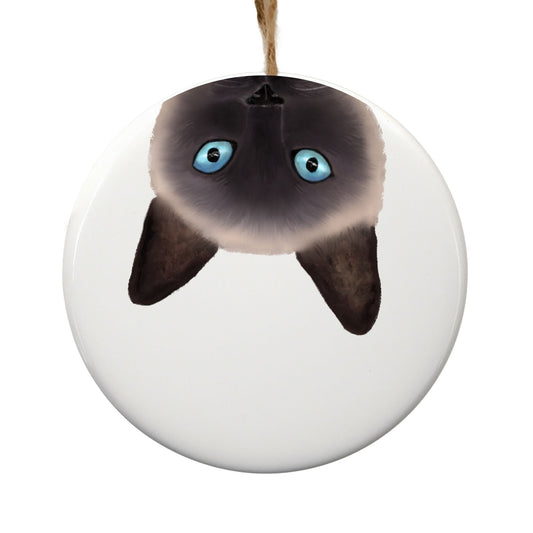 Siamese Cat Peekaboo Ceramic Ornament - MerikaArt