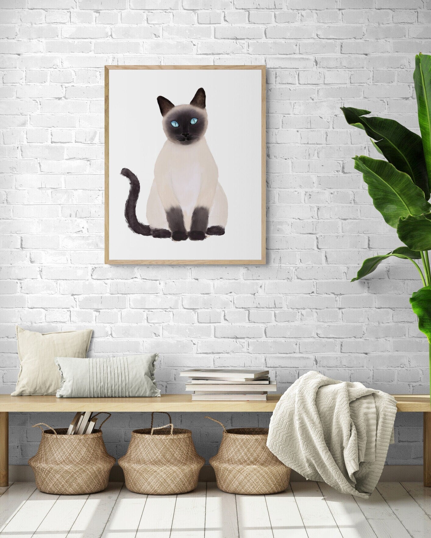 Siamese Cat Print, Siamese Cat Portrait Print, Siamese Short Hair Art, Cat Illustration, Home Decor, Kitten Painting, Cat Lover Gift - MerikaArt