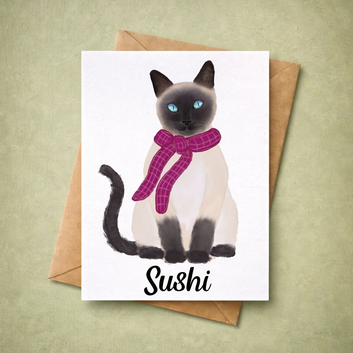 Siamese Cat With Pink Scarf Postcard - MerikaArt