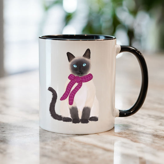 Siamese Cat with Scarf Ceramic Mug - MerikaArt