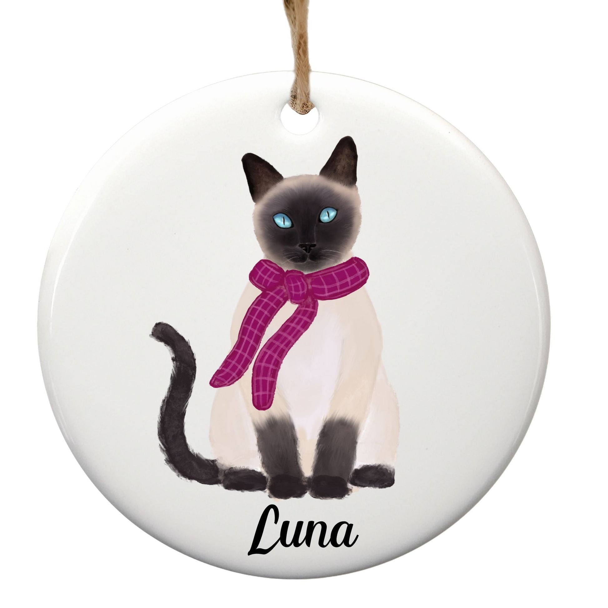 Siamese Cat With Scarf Ceramic Ornament - MerikaArt