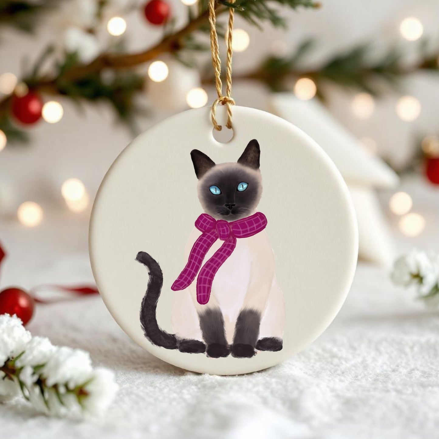 Siamese Cat With Scarf Ceramic Ornament - MerikaArt