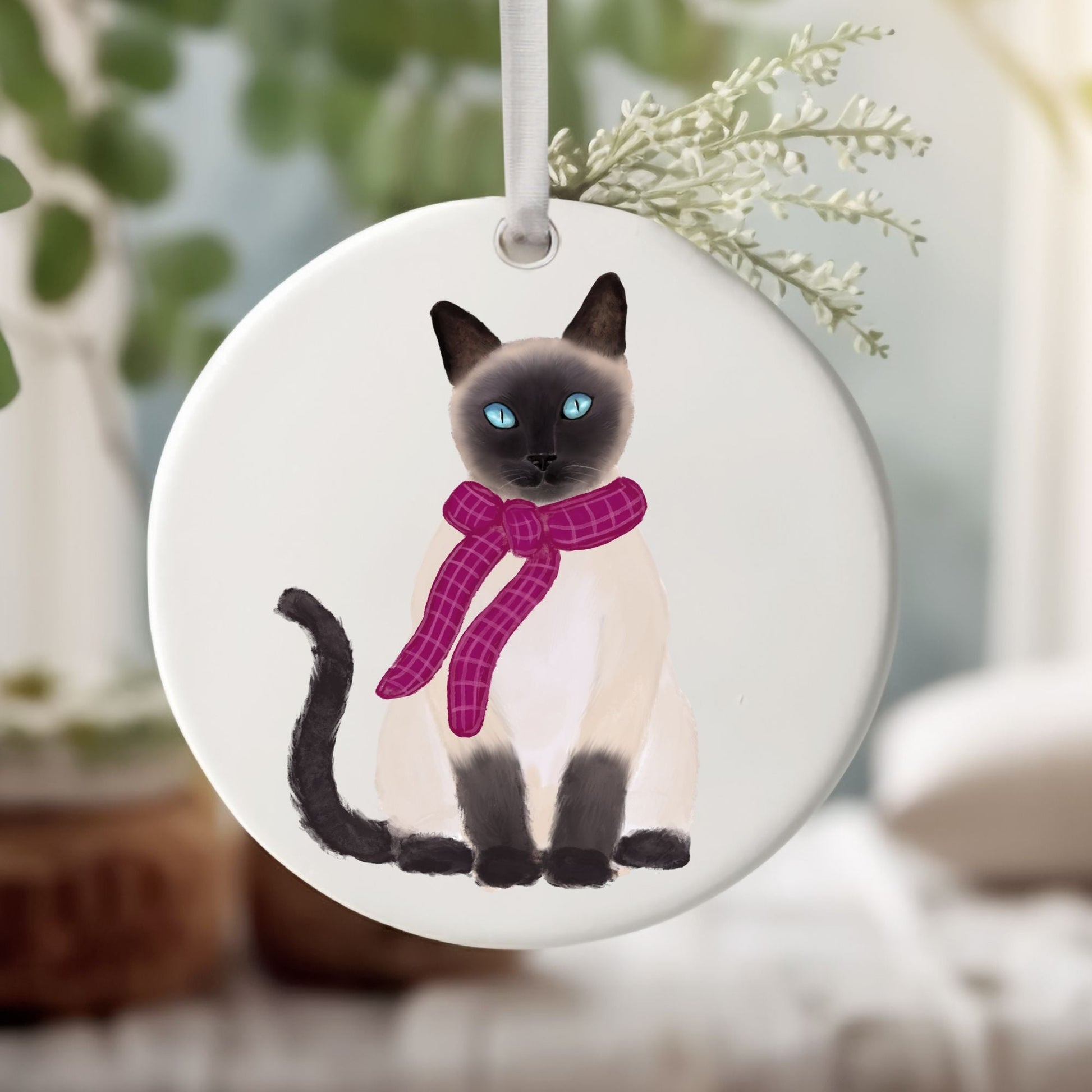 Siamese Cat With Scarf Ceramic Ornament - MerikaArt