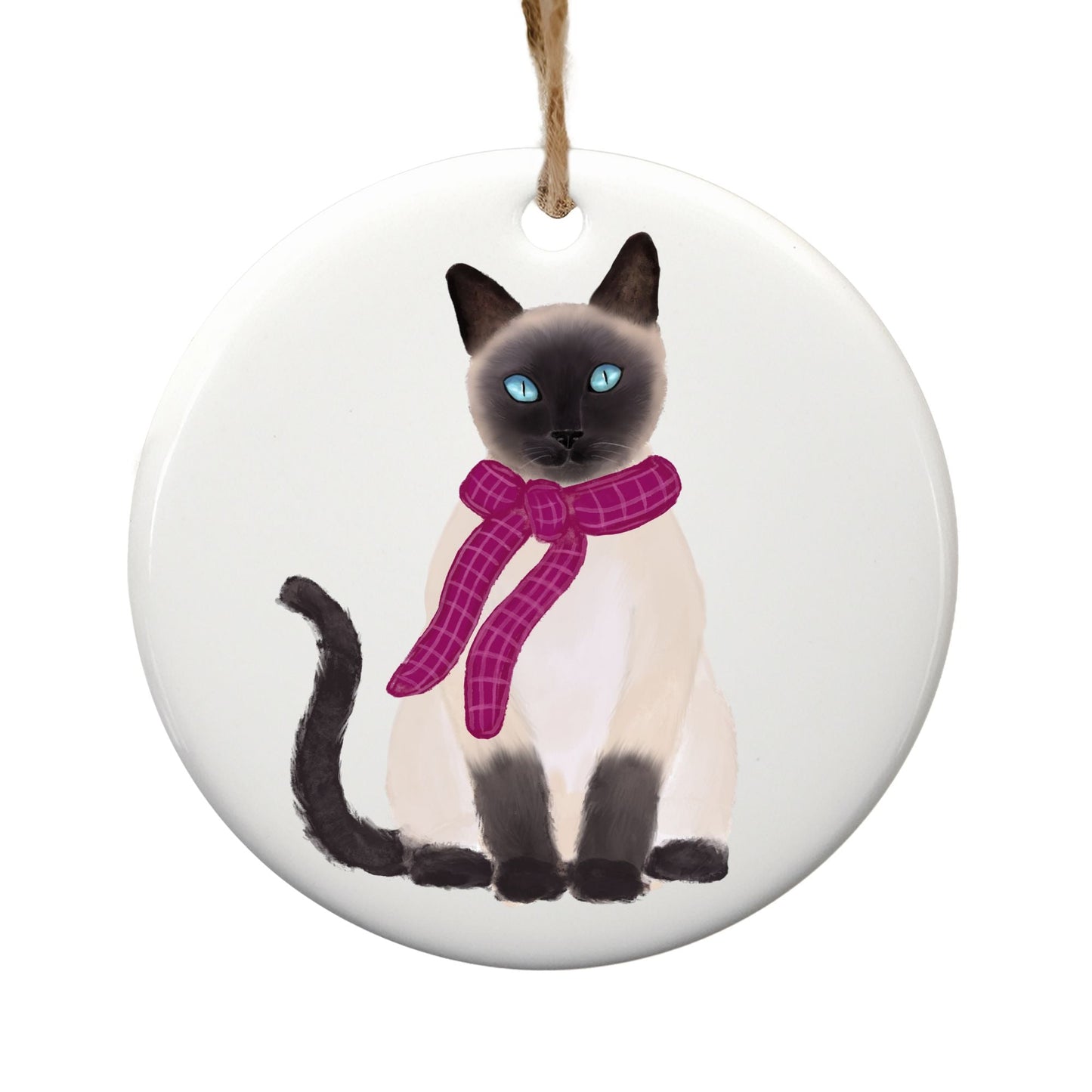 Siamese Cat With Scarf Ceramic Ornament - MerikaArt