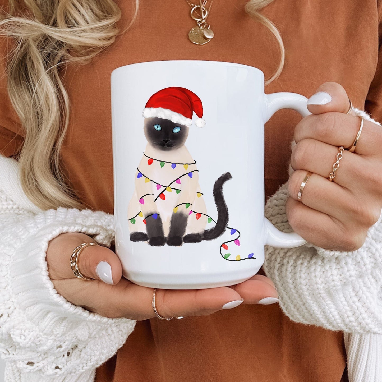 Siamese Christmas Cat Mug - MerikaArt