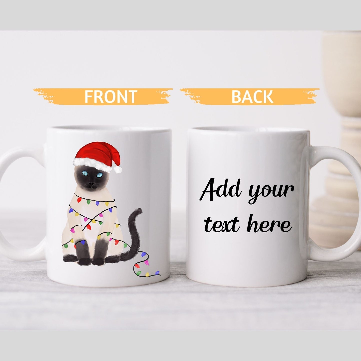 Siamese Christmas Cat Mug - MerikaArt